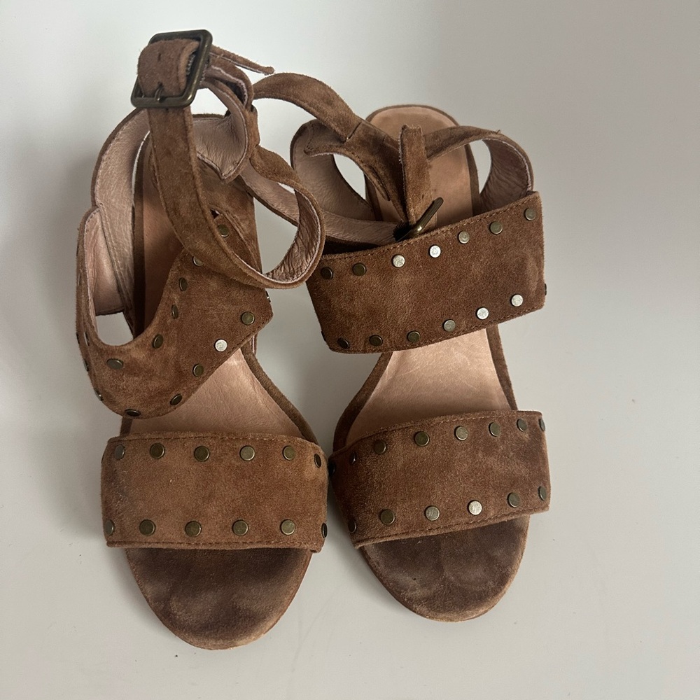 Madewell Brown Leather Suede Studded Block Women's Heel